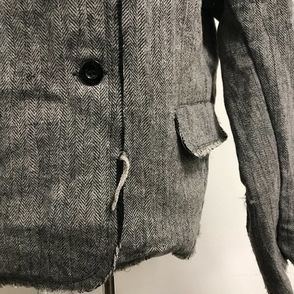 Yo! Japan black wool herringbone fray edge blazer jacket 10 - Picture 3 of 14